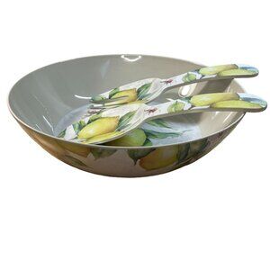 Shabby Chic Melamine Salad Bowl and Serving Set Lemons Summer Outdoor Dining